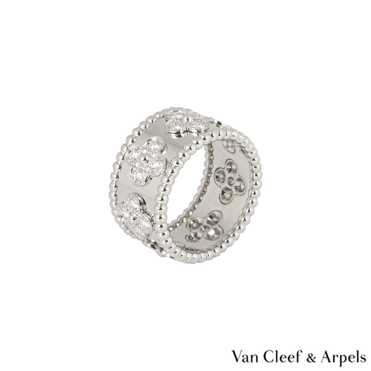 Van Cleef & Arpels 'Perlée' Clovers Ring in 18K Whit #515113